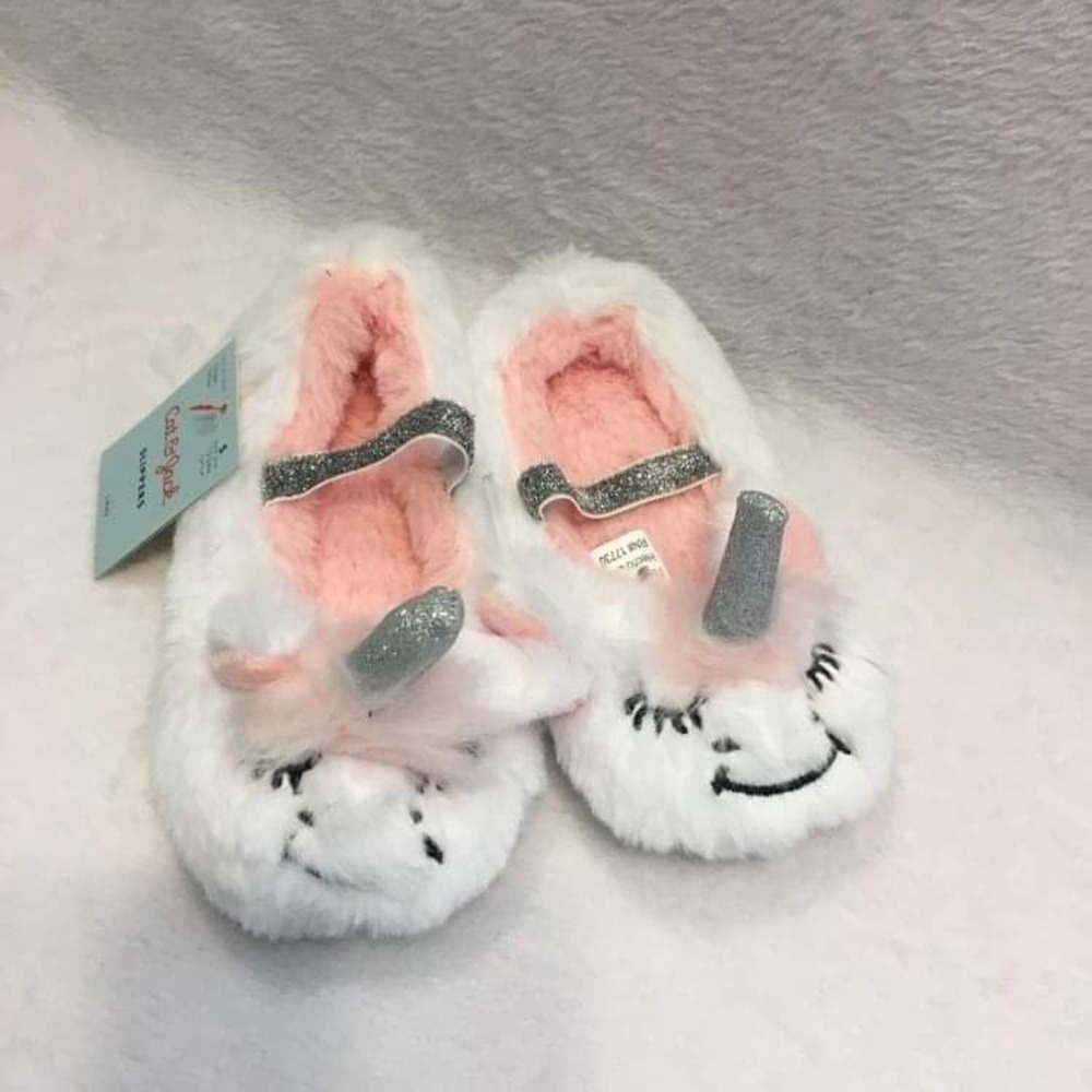 Cat & Jack Unicorn Slippers Kids S White NEW Glitter Horn Faux Fur Mary Jane